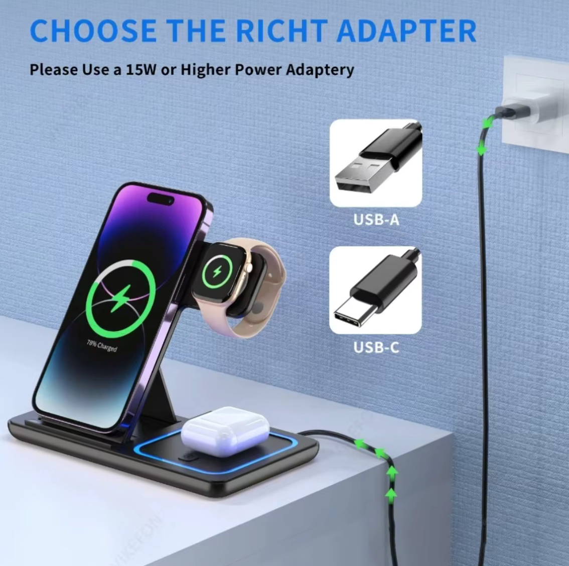 Foldable 3 In 1 30W Wireless Charger Station